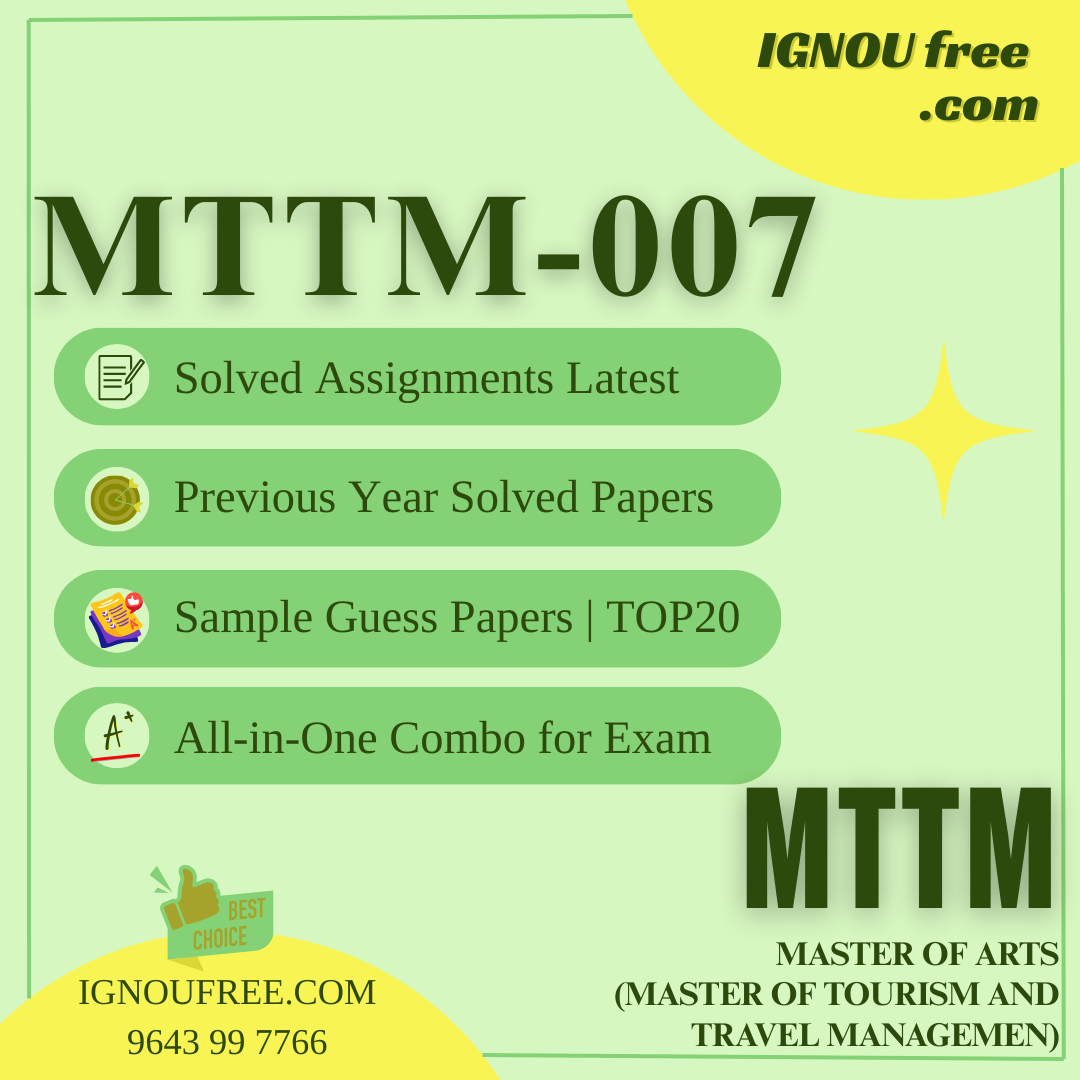 IGNOU MTTM-007 | Managing Sales and Promotion in Tourism – Solved Previous Year Papers, Assignment Support, Guess Papers & Top 20 Questions | Master of Tourism and Travel Management